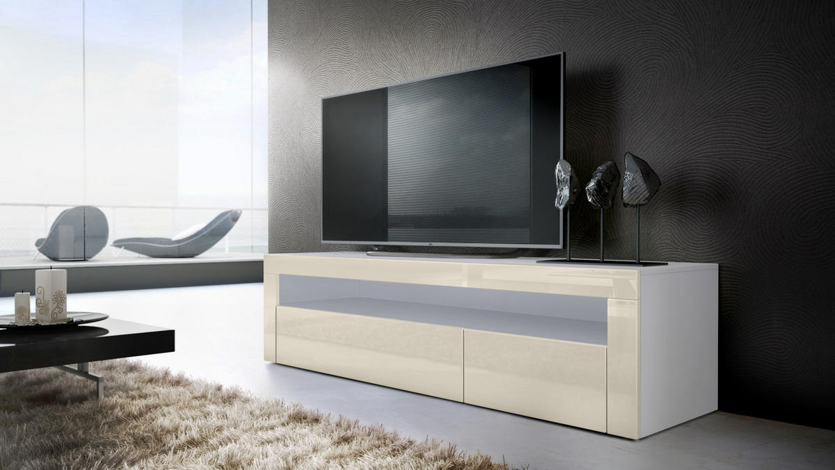 LOWBOARD Valencia Creme Hochglanz / Creme Hochglanz - Creme, Holzwerkstoff (155/46/40cm) - Vladon