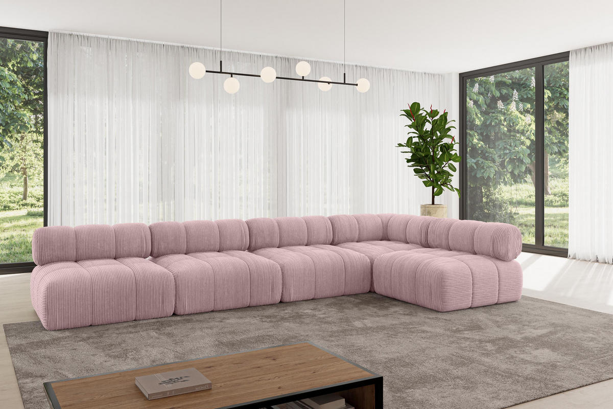 ECKSOFA modulares Sofa Samaro-L3 - 380x190x70 cm Rosa Cord - Rosa, Holzwerkstoff/Textil (380/190cm) - ALTDECOR