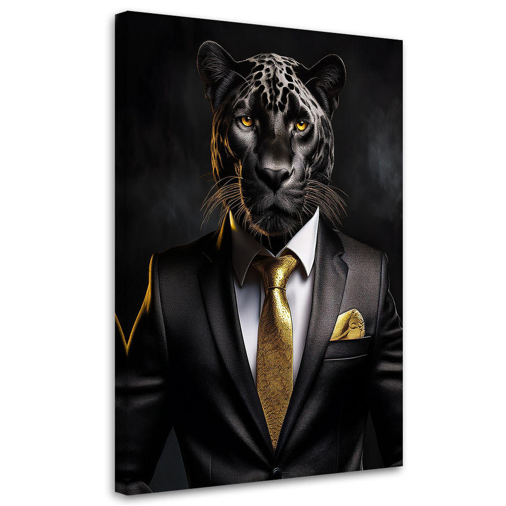 LEINWANDBILD Black Panther Tiere im Anzug 40x60cm - Schwarz, Textil (40/60cm) - Feeby
