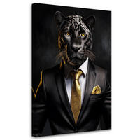 LEINWANDBILD Black Panther Tiere im Anzug 40x60cm - Schwarz, Textil (40/60cm) - Feeby