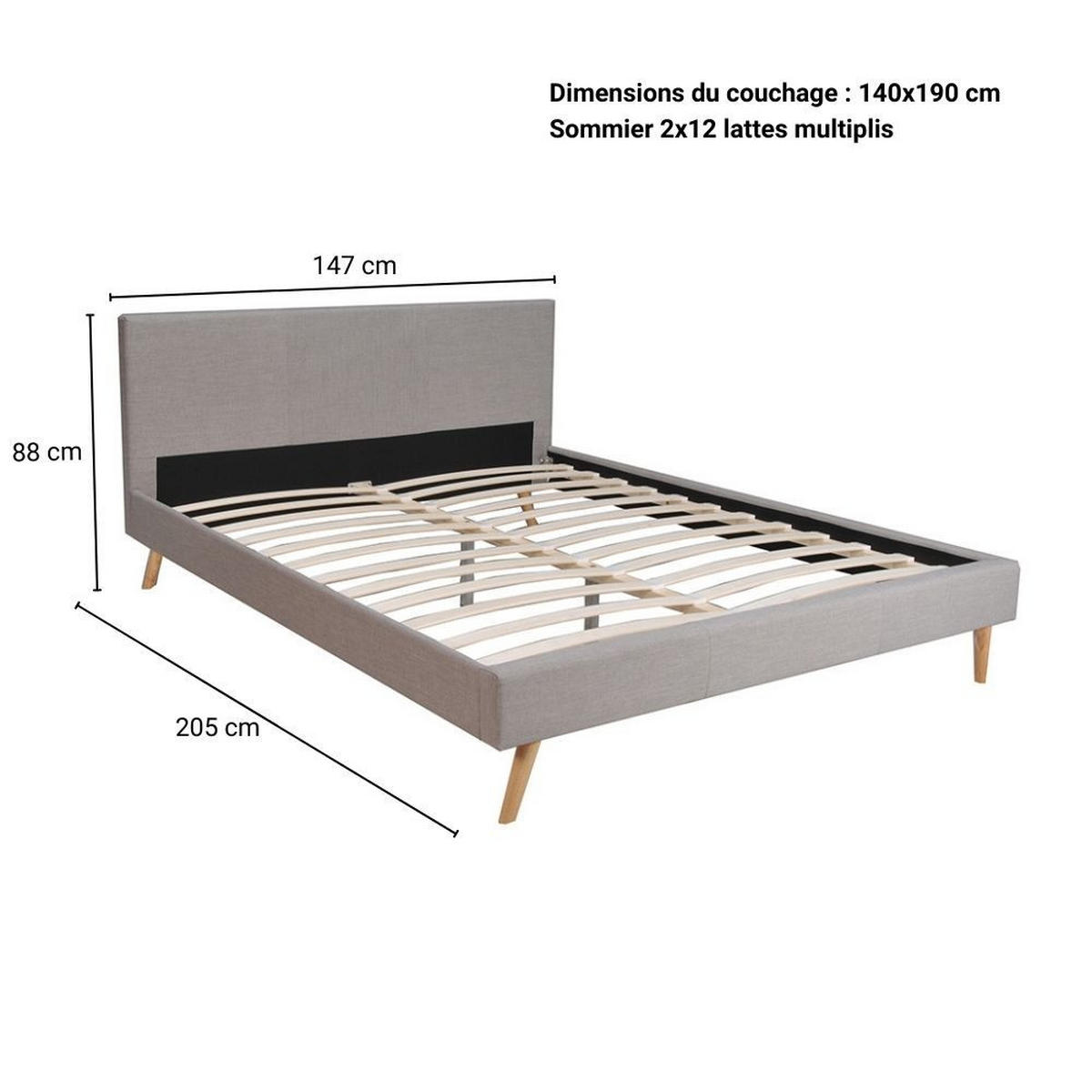 BETT FJORD/ BETT 140X190 MIT LATTENROST - HELLGRAU - Grau, Holzwerkstoff (140/190cm) - Weber Industries
