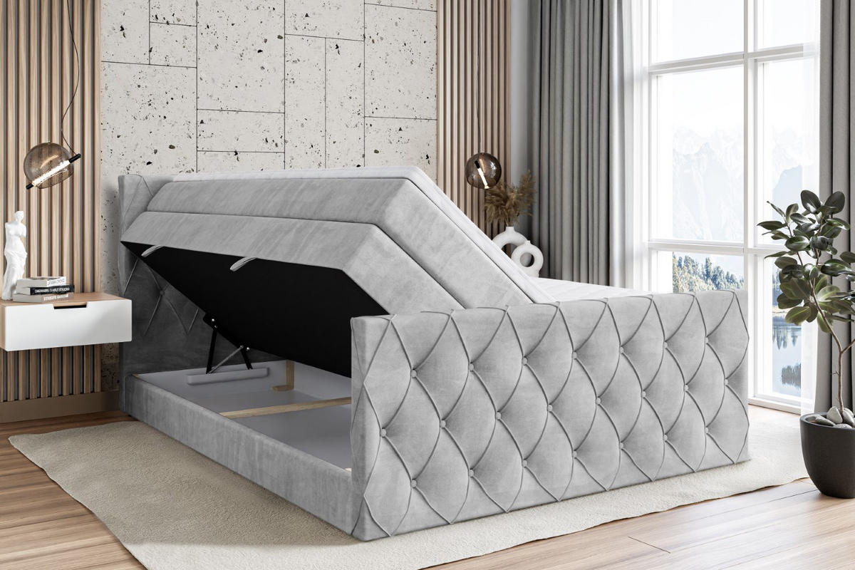 BOXSPRINGBETT AMAY-Z KING - 180x200 - H3/H4 - Hellgrau - Grau, Holzwerkstoff (180/200cm) - ALTDECOR