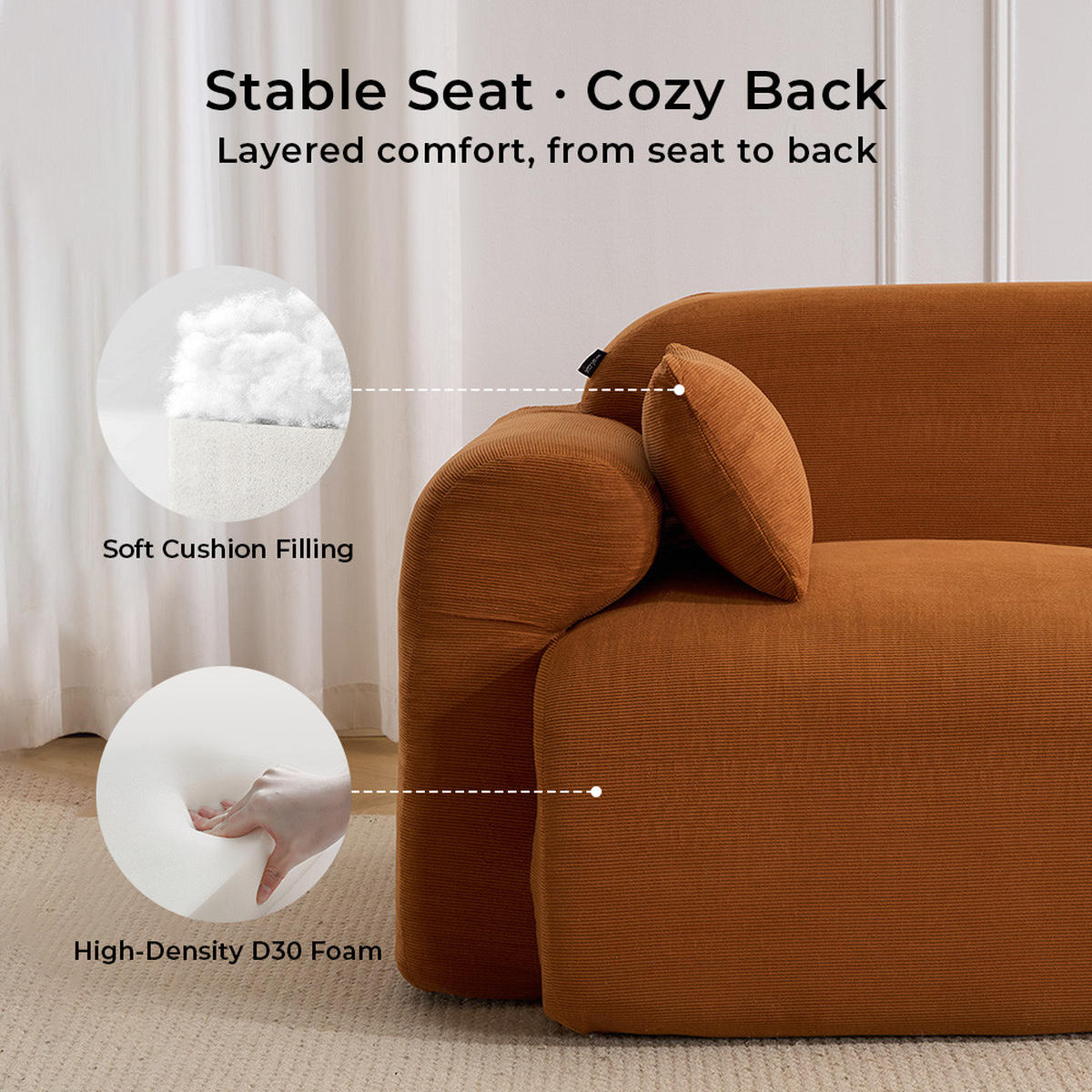 2-SITZER-SOFA Hochsättigung komprimiert, DE-42530, Braun - Braun, Textil (186/76/95cm) - ComfortXL