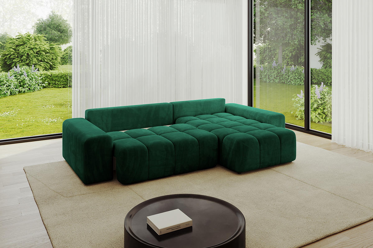 ECKSOFA Ottomane rechts ENIL-L 297x189x68 Dunkelgrün Velours - Dunkelgrün, Holzwerkstoff/Kunststoff (189/297cm) - ALTDECOR
