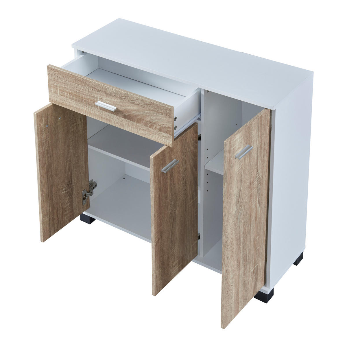 SIDEBOARD Bobeck - Eichefarben/Weiß, Holzwerkstoff (80/72/28cm) - [en.casa]