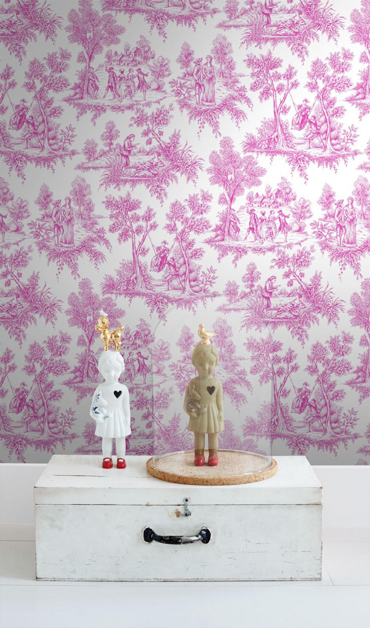 TAPETE Toile de Jouy 53 cm x 10.05 m - Pink, Papier (53/0.1cm) - ESTAhome