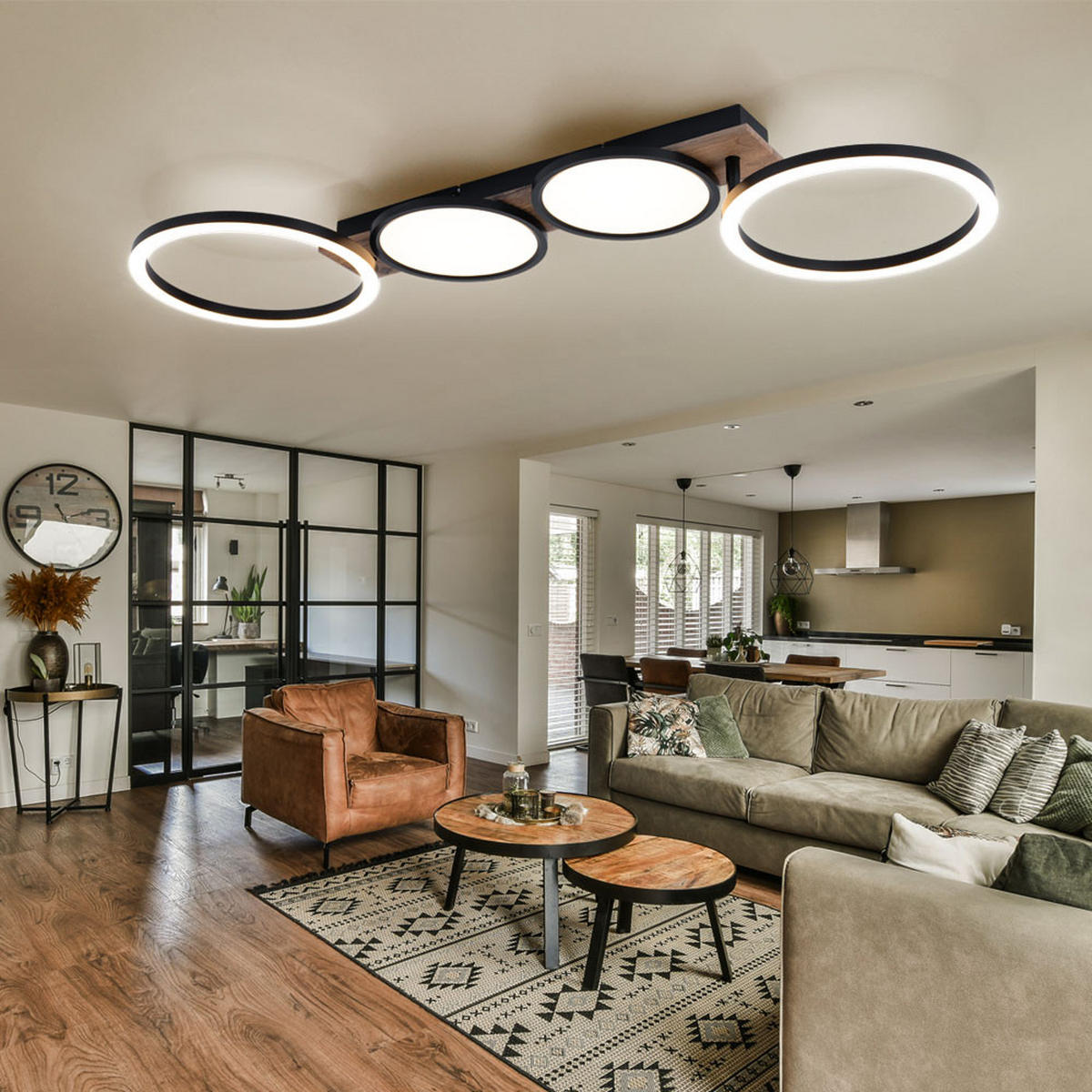 LED DECKENLEUCHTE Holzoptik Braun - Braun, Metall (108.5/30/11cm) - Globo Lighting