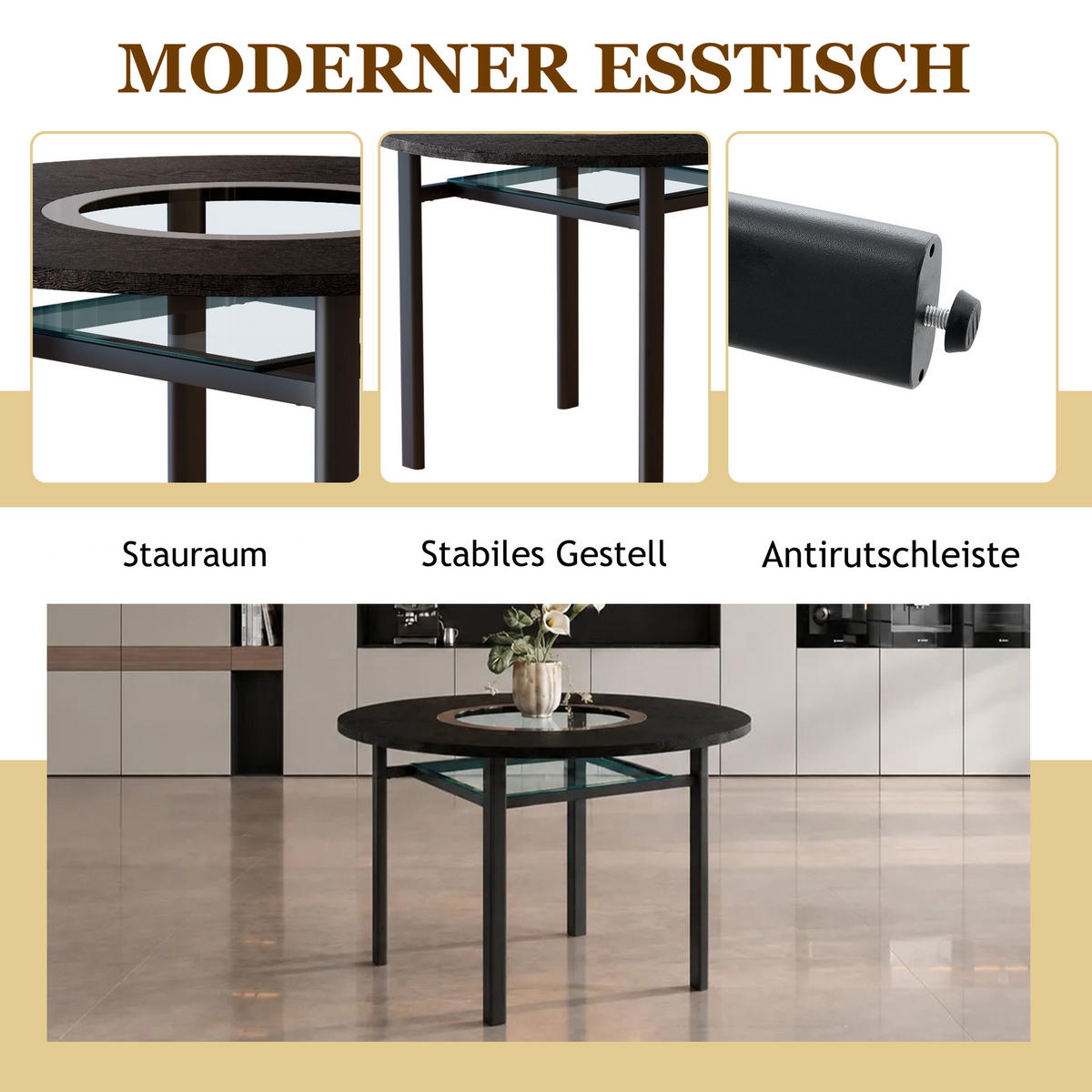 ESSTISCH 100 cm, Schwarz/Grau - Schwarz, Metall (100/100/76cm)