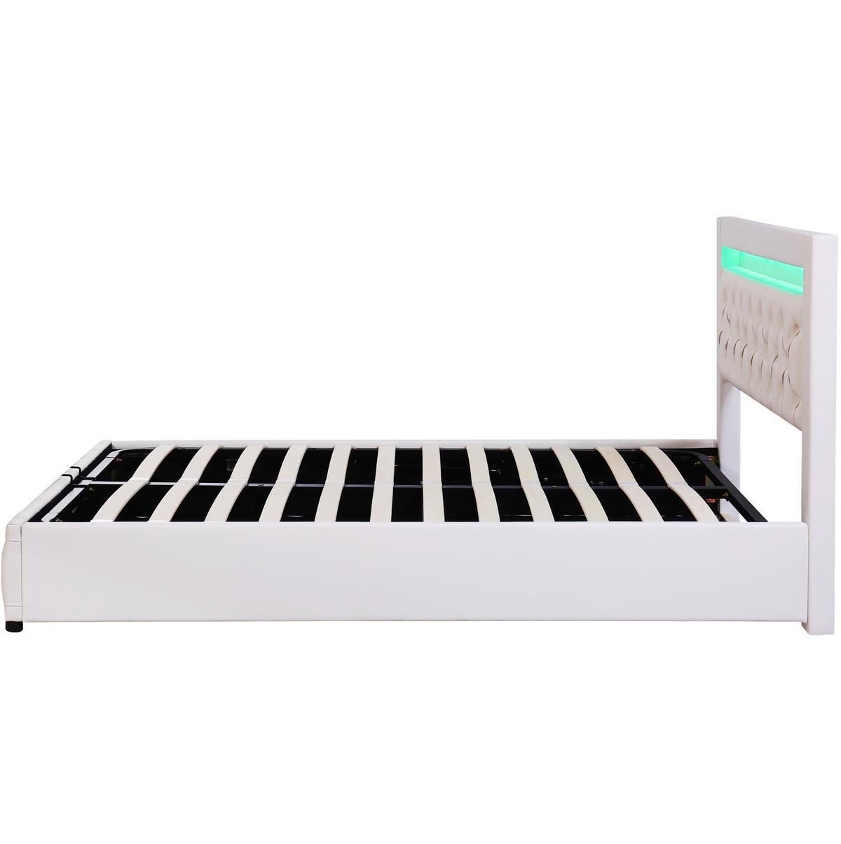 POLSTERBETT 140/200 cm Weiß mit Stauraum und LED-Beleuchtung - Weiß, Kunststoff (140/200cm) - OKWISH