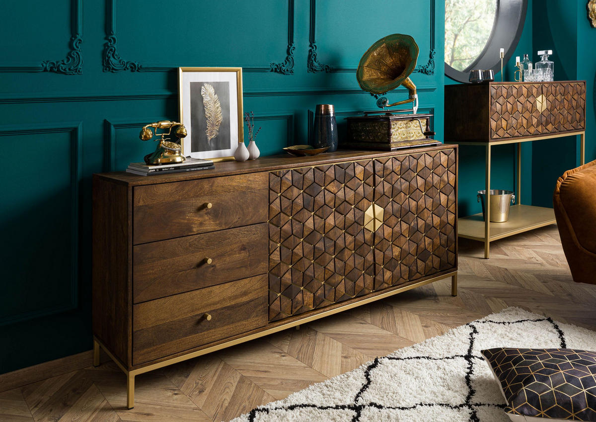 SIDEBOARD Mango 180x40x77 braun geölt DIAMOND #210 - Braun, Holz (180/77/40cm) - Massivmoebel24