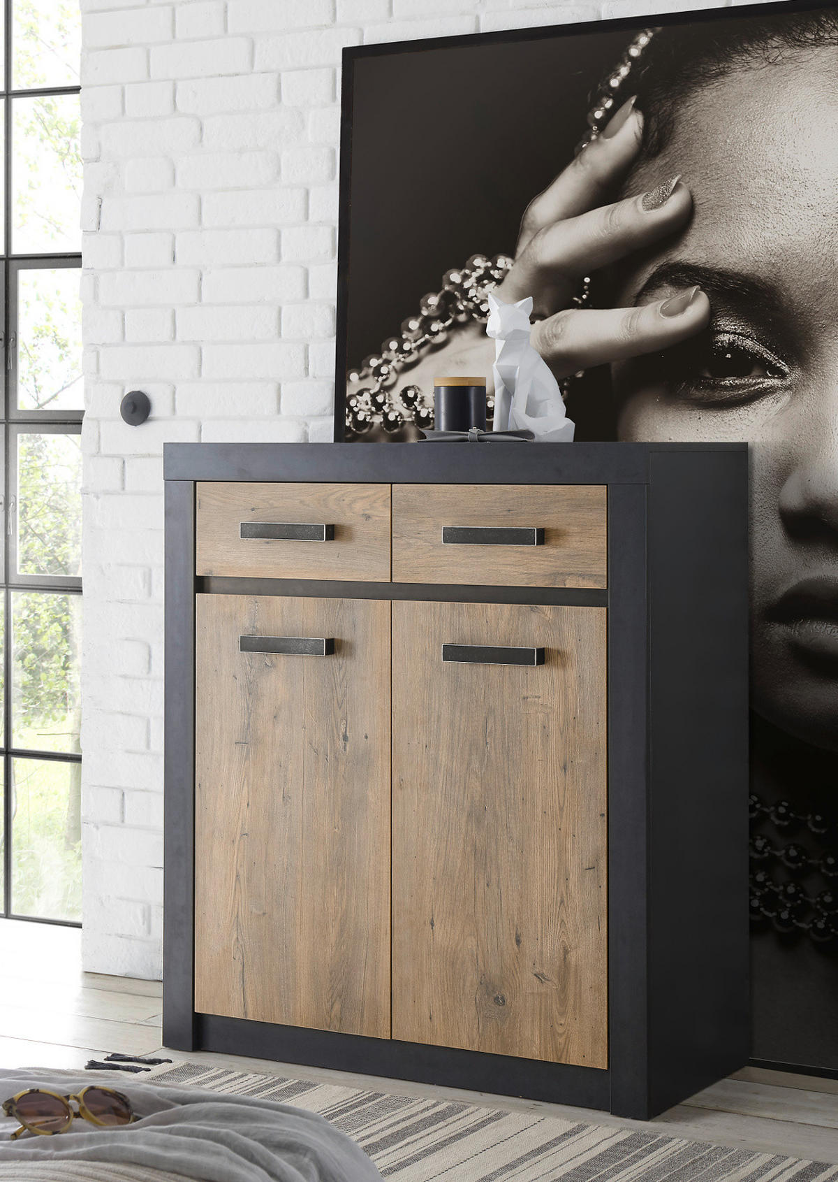KOMMODE Kastanie und grau Fresco, 92 x 105 cm - Kastanienfarben/Dunkelgrau, Holzwerkstoff/Kunststoff (92/105/42cm) - Furn.Design