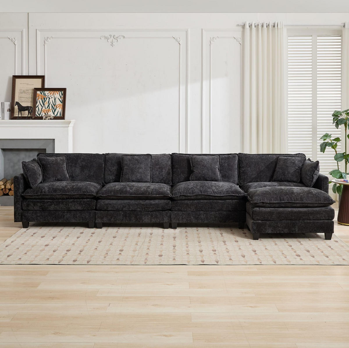 SOFA modular Chenille Schwarz - Schwarz, Holz (75/84/380cm) - Meubliv