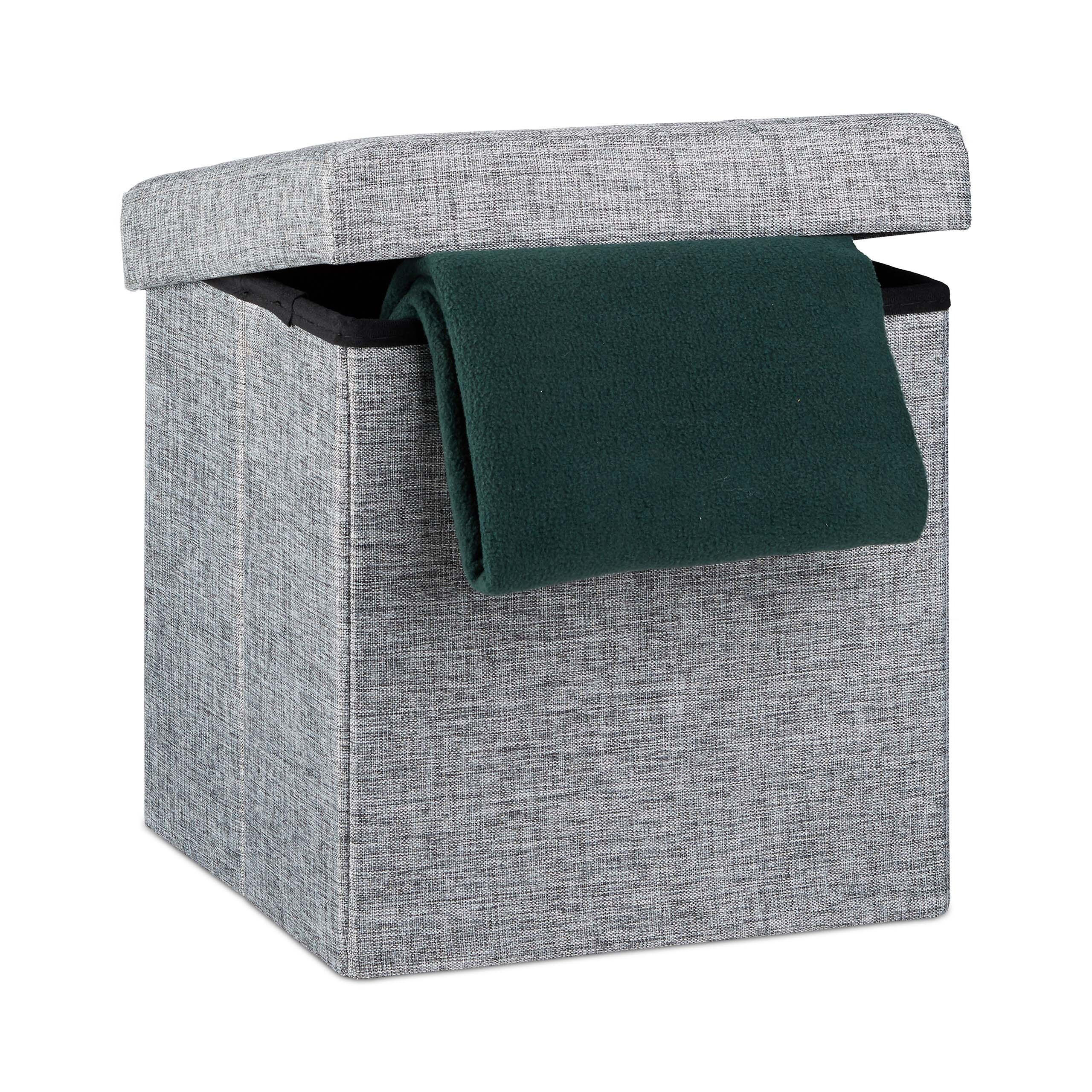 TABURE Siva lanen zložljiv s shrambo 38x38x38 cm - siva, leseni material/tekstil (38/38/38cm) - Relaxdays