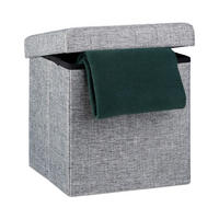 TABURE Siva lanen zložljiv s shrambo 38x38x38 cm - siva, leseni material/tekstil (38/38/38cm) - Relaxdays