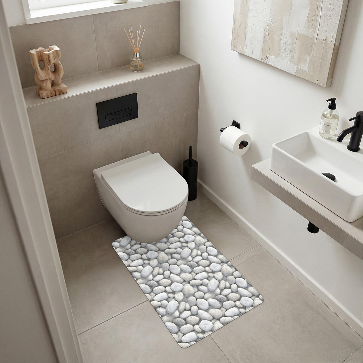 WC PŘEDLOŽKA Kameny - šedé - oválné 50x80 cm - světle šedá, textil/plast (50/1cm) - OnlyWow