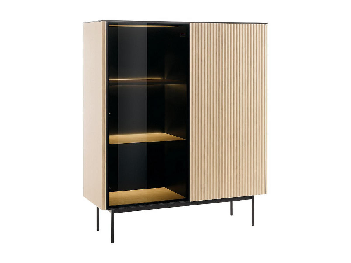 VITRINENSCHRANK - 107 cm x 39 cm - Glas, Holz, Platte - Schwarz, Naturfarben Hell SAYERA - Schwarz/Naturfarben, Glas/Holz (107/127/39cm) - Vente-Unique