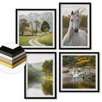 WANDBILDER 4er-Set - 50x50 cm & 40x60 cm Schwarzer Rahmen - Natur des Flusses White Horses - Schwarz, Kunststoff (50/50cm) - ArtPrintCave