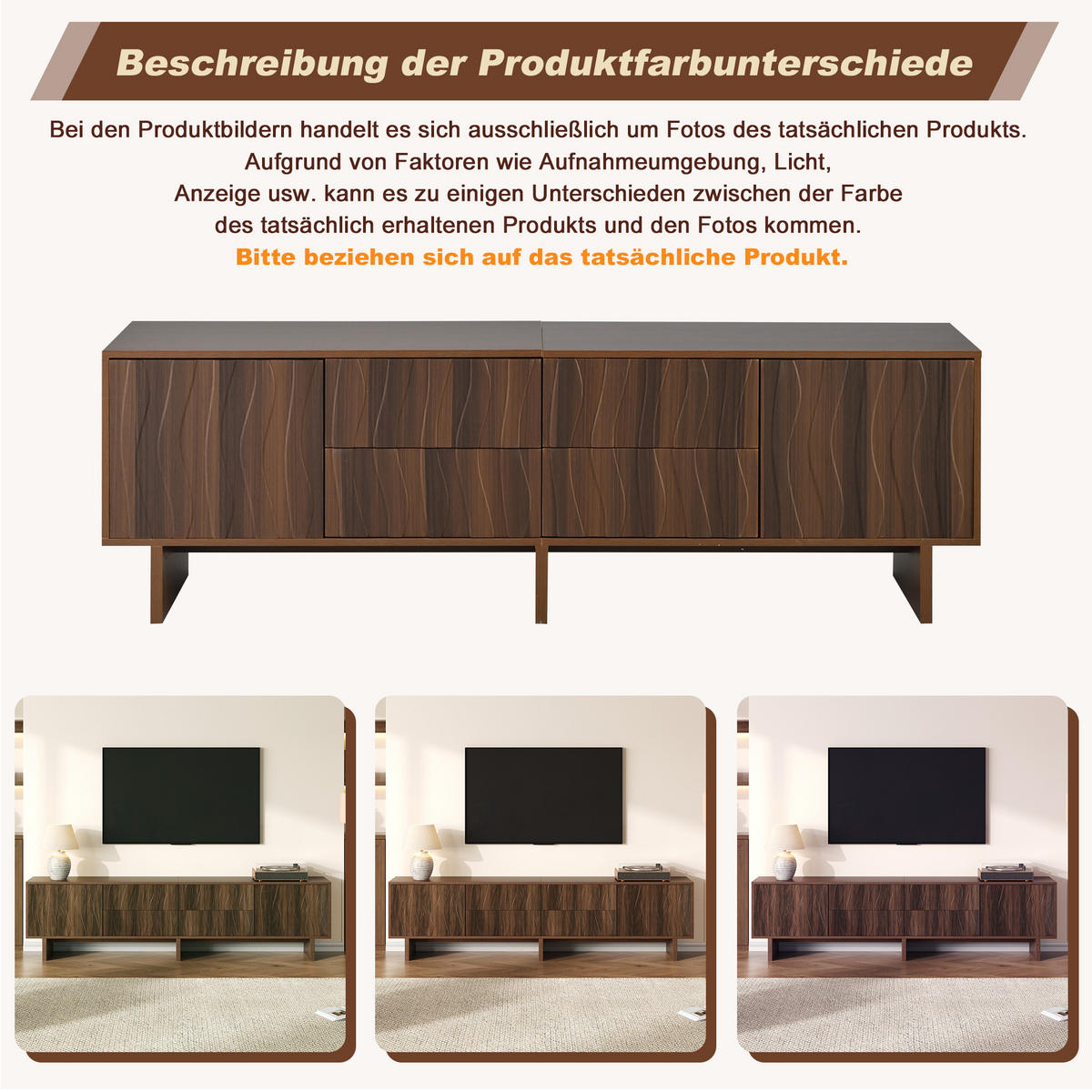 TV-LOWBOARD 180x40x56 cm Nussbaum 4 Schubladen 2 Türen Wellen - Walnussfarben, Holzwerkstoff (40/56/180cm) - FLIEKS