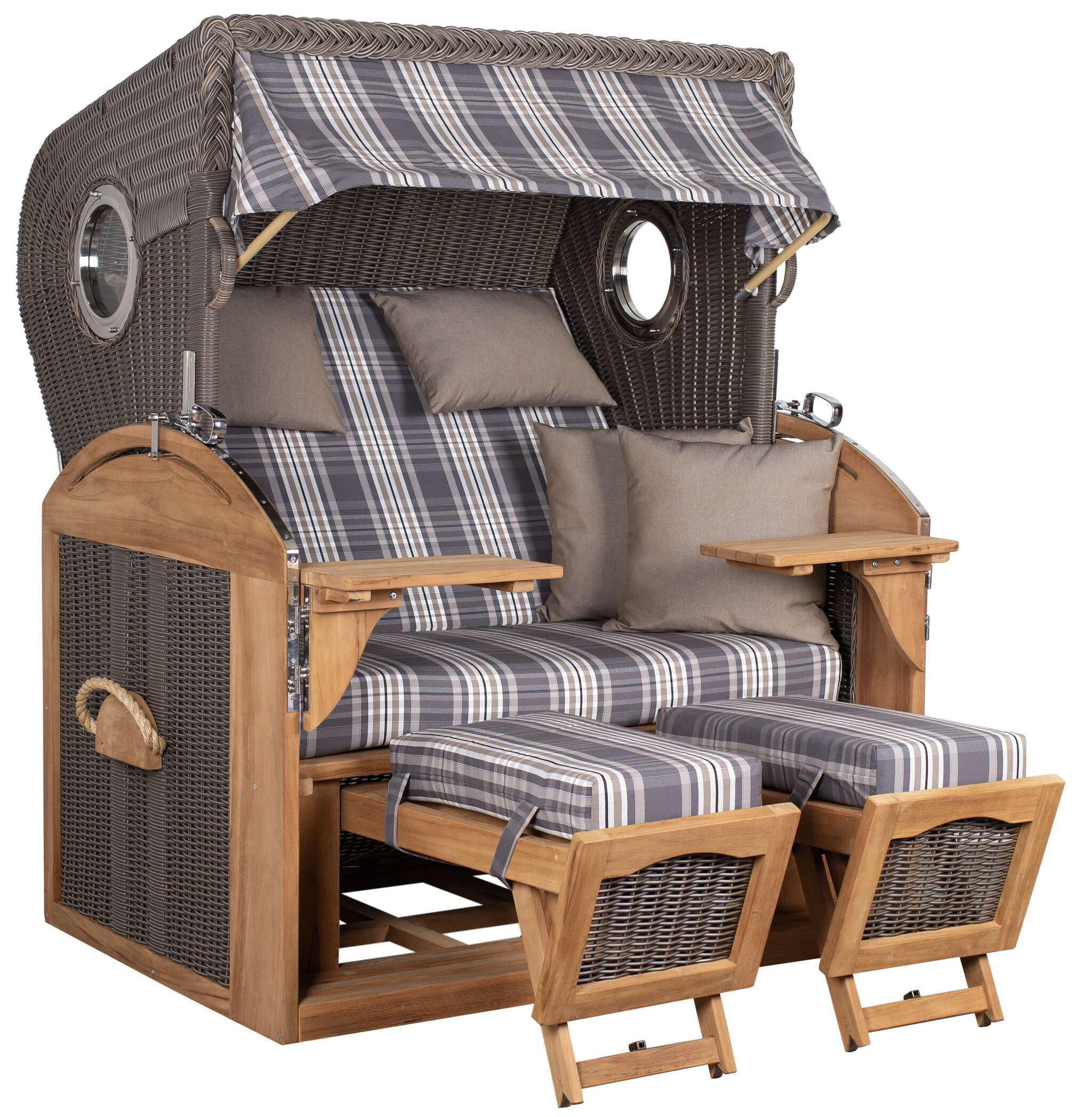 STRANDKORB XL Schillig Bullauge - Braun/Grau, Metall (142/170/95cm) - Mr. Deko