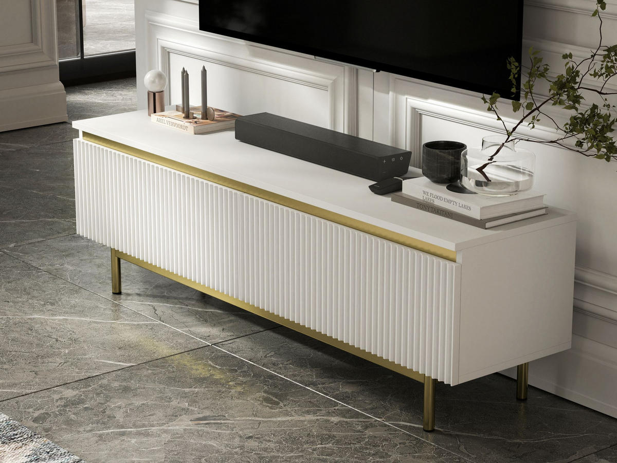 TV-SCHRANK Selene Weiß Matt 140 cm mit Metallrahmen Glamour - Goldfarben/Weiß, Holzwerkstoff (140/44/35cm) - Meble Lindner