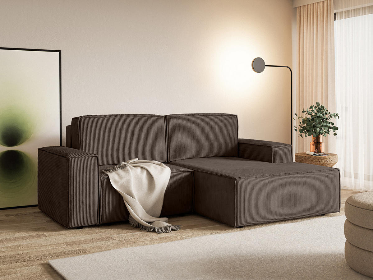 ECKSOFA KOKKO MINI mit Schlaffunktion, Dunkelbraun - Dunkelbraun, Textil (240/167cm) - Fedve