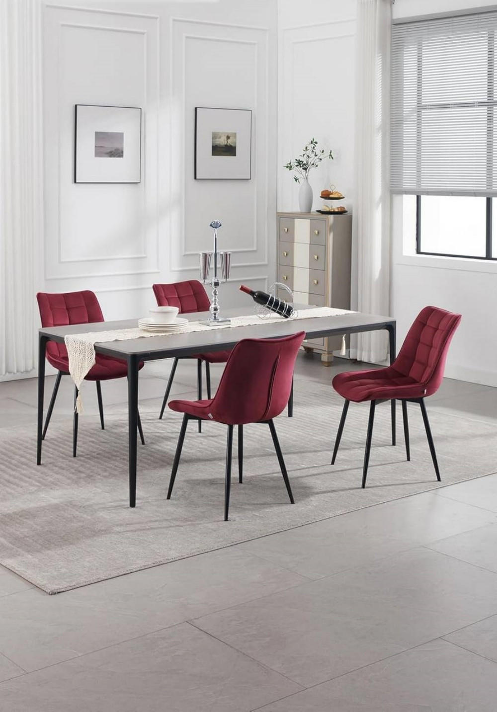 ESSZIMMERSTUHL 2er Set, Samt, Metallbeine, Bordeaux - Bordeaux/Schwarz, Textil/Metall (46/85.5/40.5cm) - Woltu