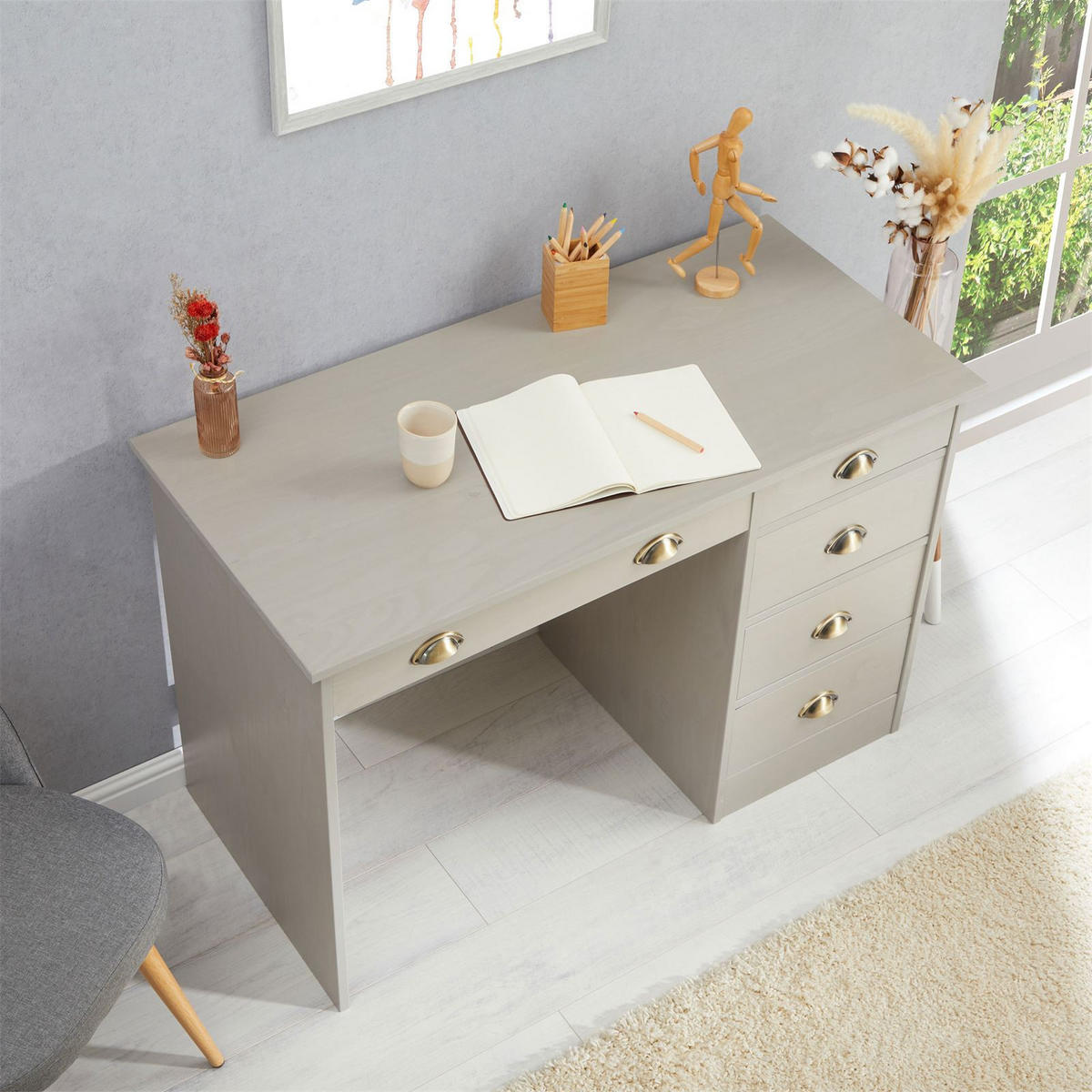 SCHREIBTISCH LANA - Grau, Holz (54/114/76cm) - IDIMEX