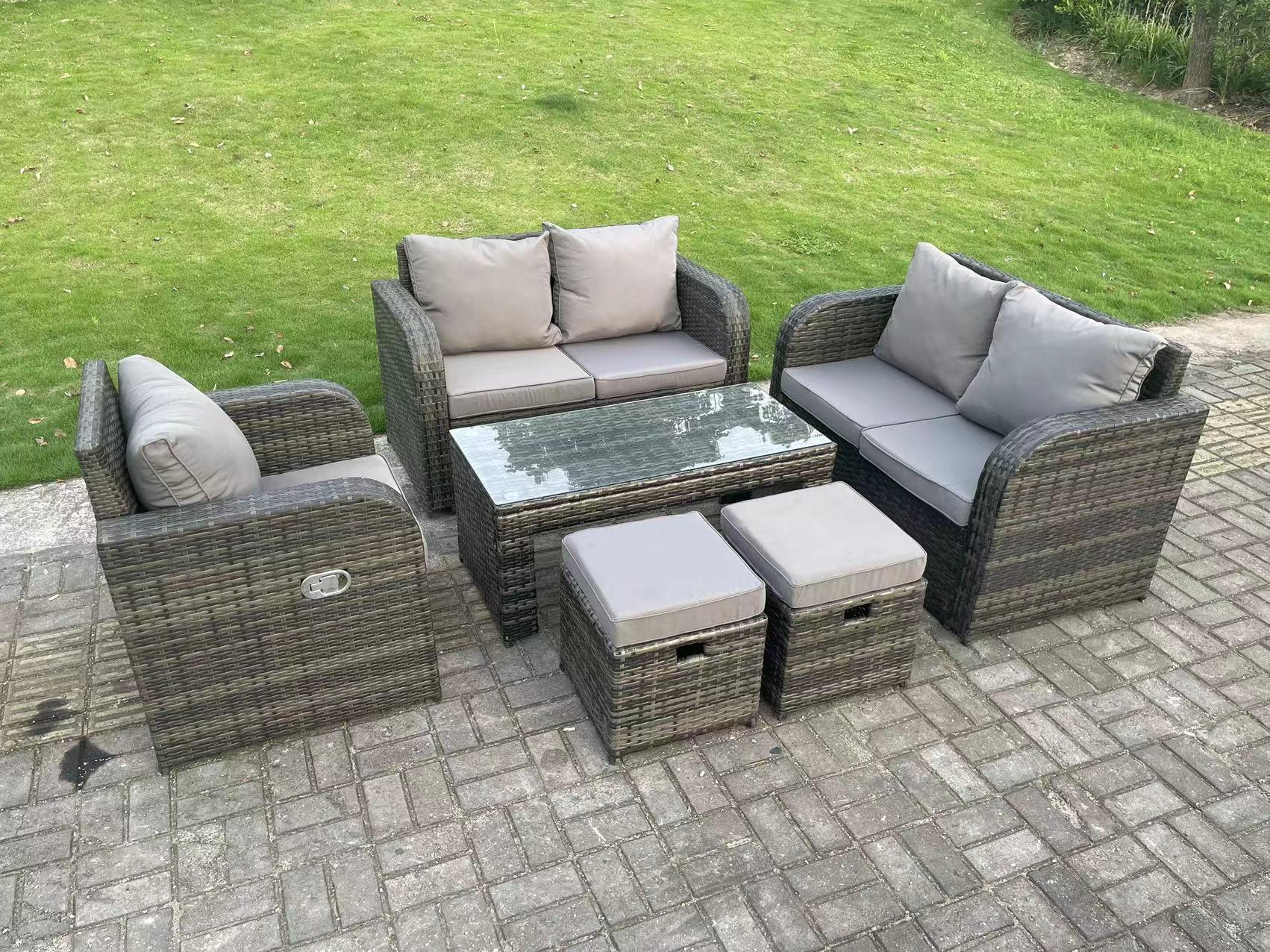 Thumbnail - Fimous Gartenmöbelset, Dunkelgrau, Metall, Kunststoff, Glas, 7-Sitzer, Füllung: Schaumstoff, rechteckig, Loungemöbel, Ga...