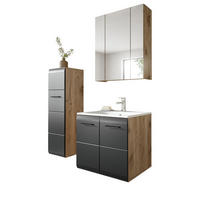 BADMÖBEL-SET 3-teilig Schwarz matt und Eiche, Badezimmer Komplett-Set mit Waschbecken, 105 x 185 cm - Eichefarben/Schwarz, Glas/Keramik (105/185/46cm) - Inn.Furn