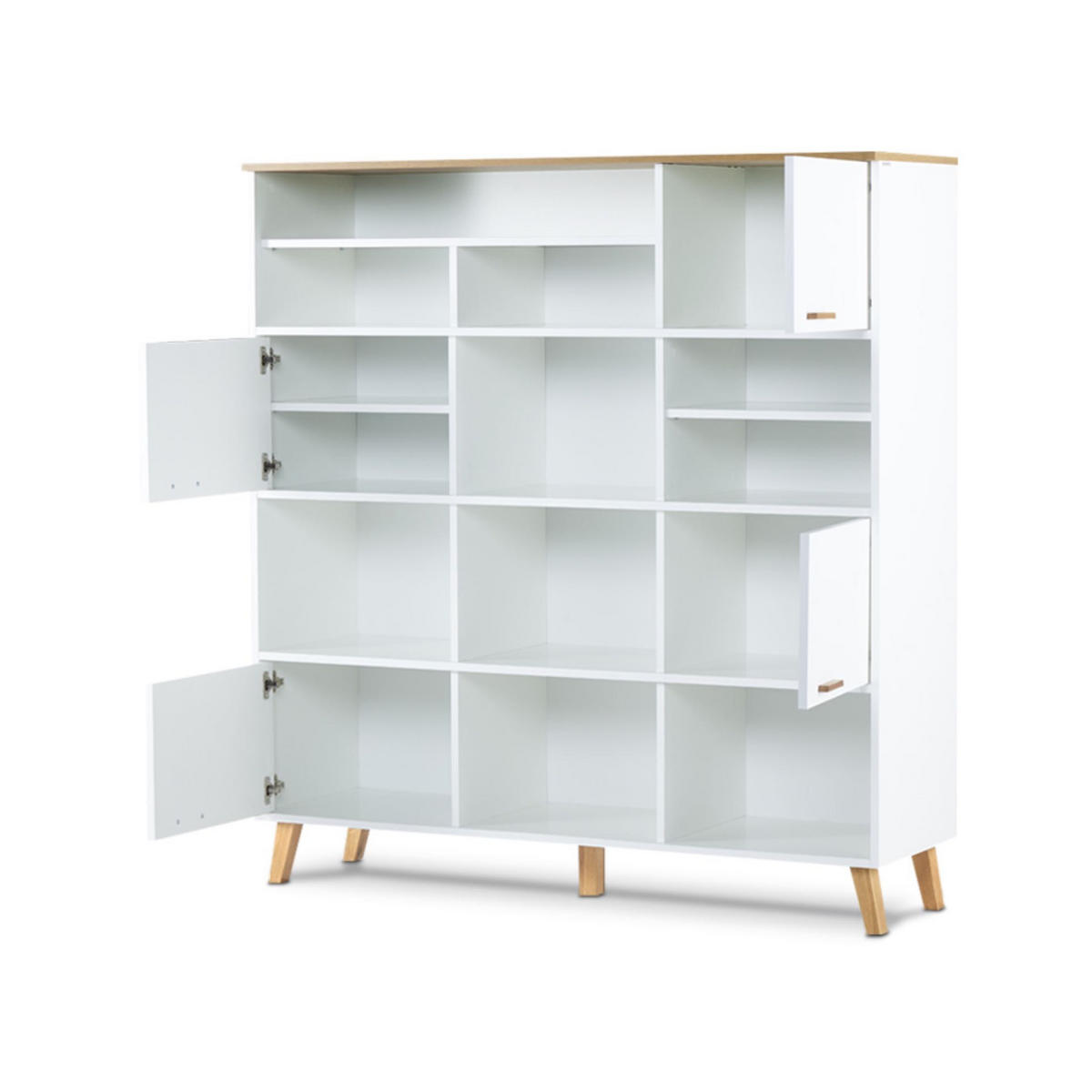 SCHRANKWAND FRISK 8 Einlegeböden und 4 Türen, weiß - Eichefarben/Weiß, Eichenholz/Holzwerkstoff (150/160/46cm) - KONSIMO®