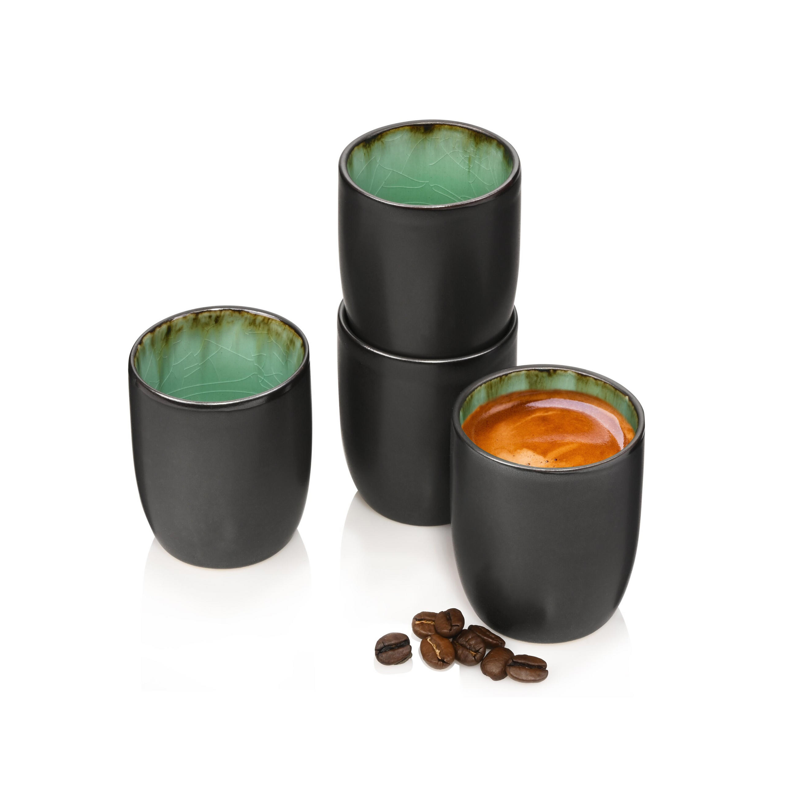 ESPRESSOBECHER SET PALM BEACH - 4 teilig aus Steingut - Grün, Keramik (0.07L) - Sänger