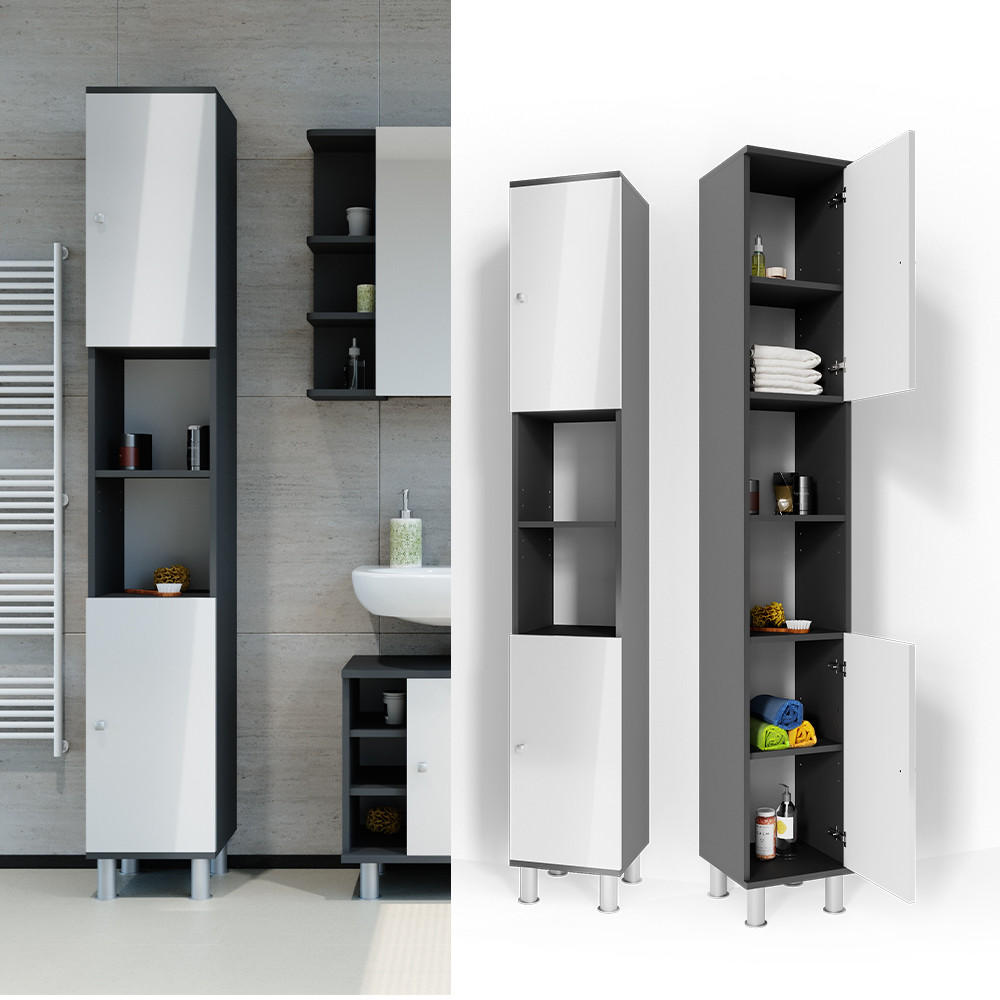 BADSCHRANK Fynn Anthrazit 30 x 190 cm - Anthrazit/Grau, Holzwerkstoff (30/190/30cm) - Vicco