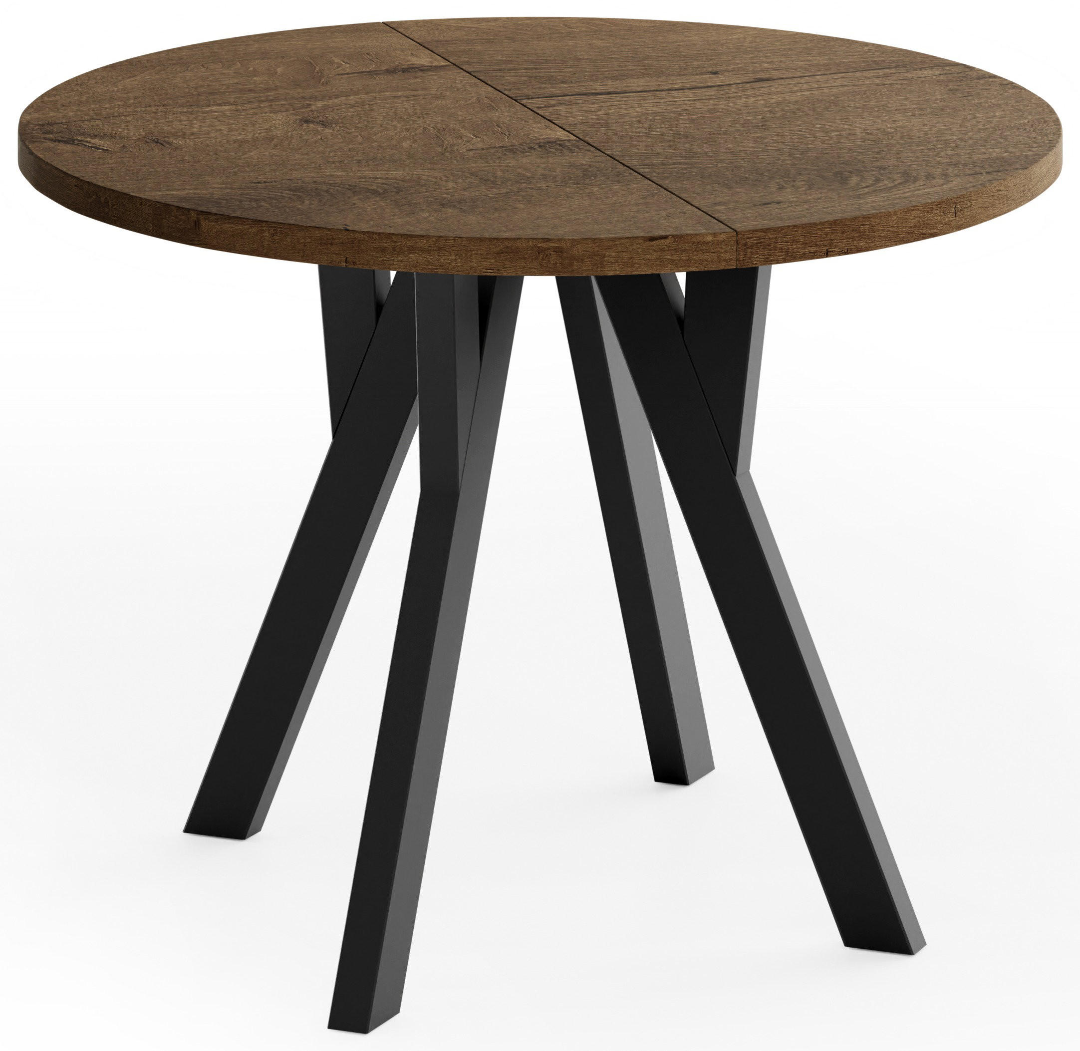 ESSTISCH Vero rund ausziehbar verlängerbar, Eiche Braun Rustikal 90-190/90/77 cm - Alteiche/Schwarz, Holz/Holzwerkstoff (90/190/76.5cm) - WFL GROUP