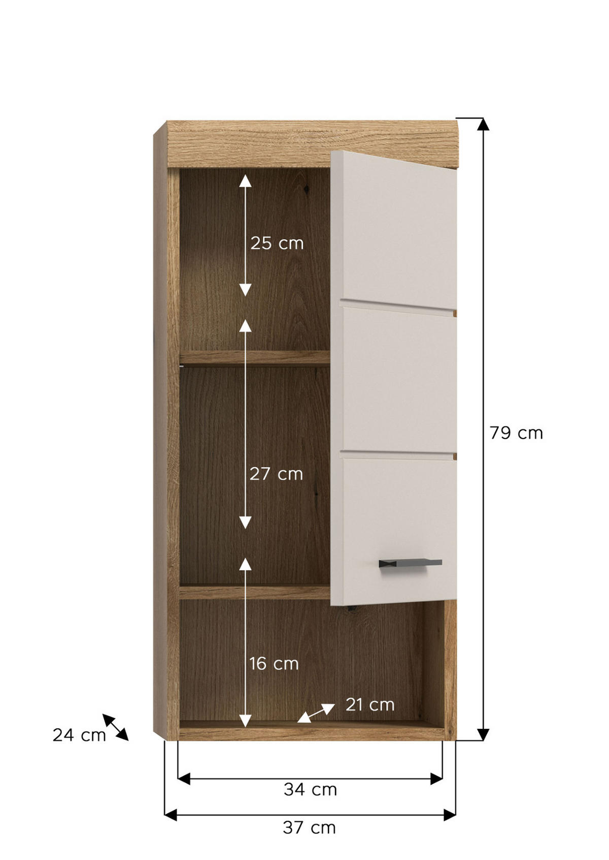 HÄNGESCHRANK Sand Kaschmir, Evoke Eiche, Badschrank hängend 37 cm - Kaschmir/Eichefarben, Holzwerkstoff/Kunststoff (37/79/24cm) - Inn.Furn