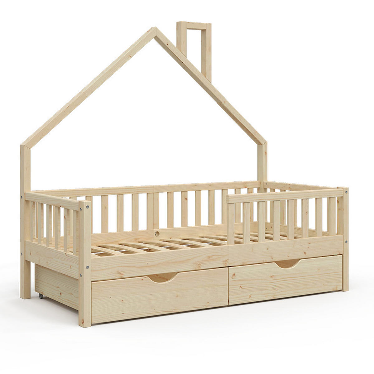 HAUSBETT Noemi Naturholz 80x160 cm mit 2 Schubladen - Naturfarben, Holz (80/160cm) - VitaliSpa