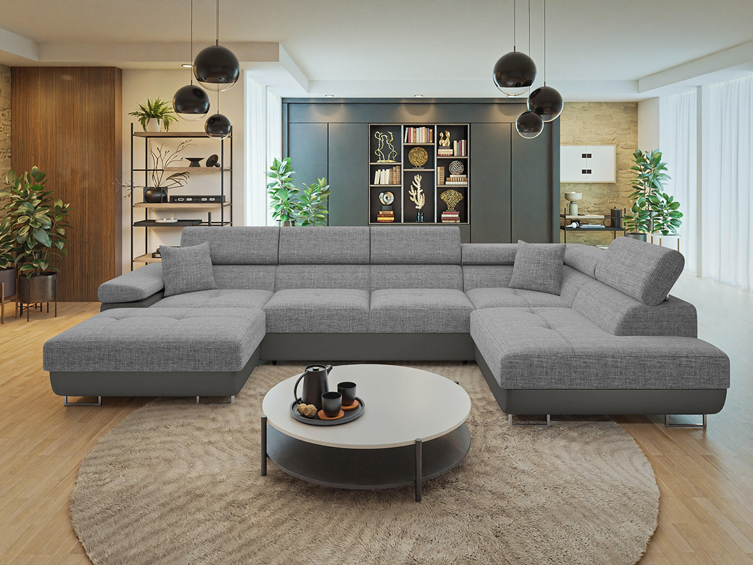 WOHNLANDSCHAFT Torezio Bis, Seite: Rechts - Alufarben, Holz/Textil (346/90/203cm) - MIRJAN24