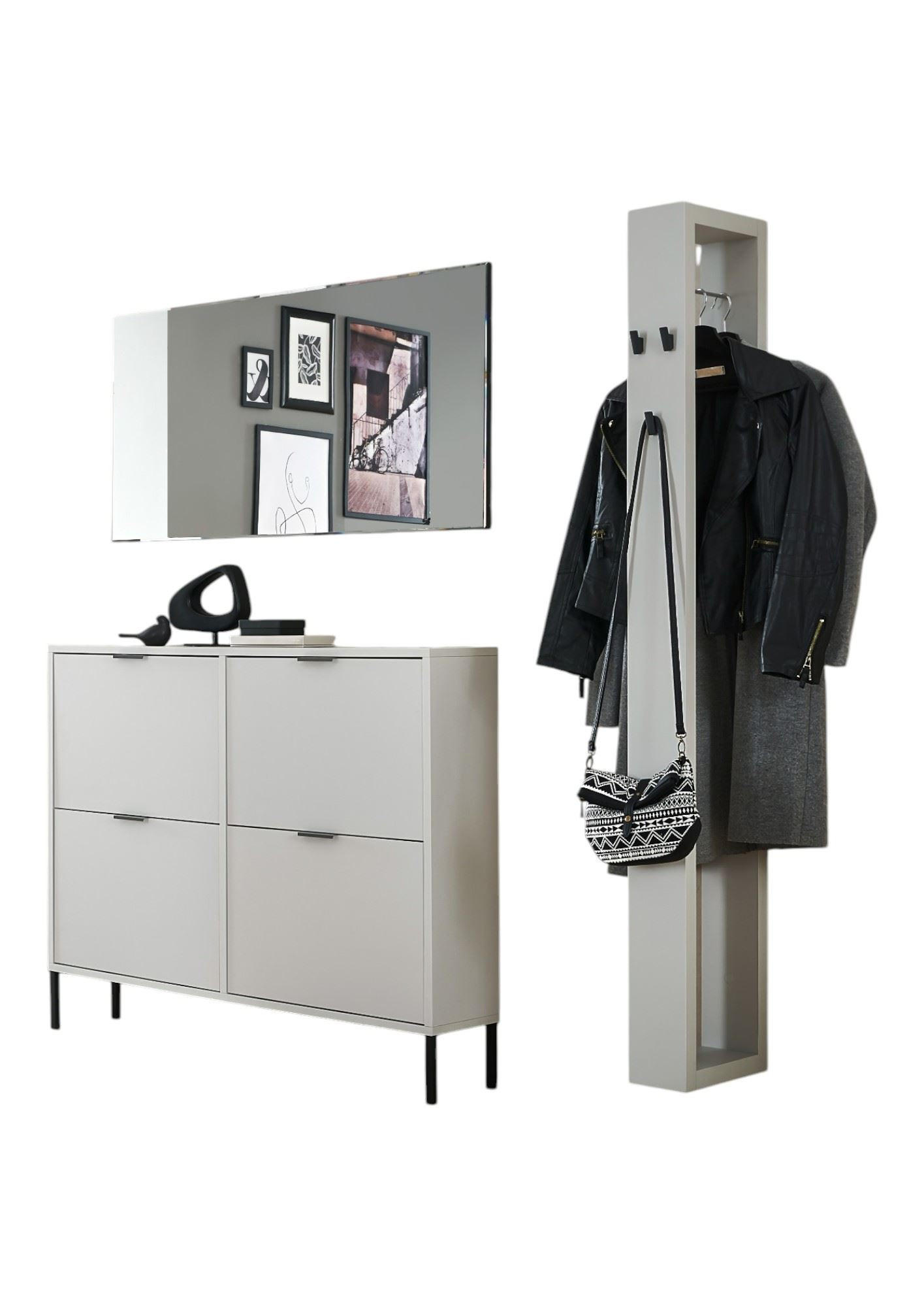 GARDEROBE Erna 3-tlg. 163x32x187 Kreidegrau matt Lack - Hellgrau, Holzwerkstoff (163/187/32cm) - 58aufmkessel