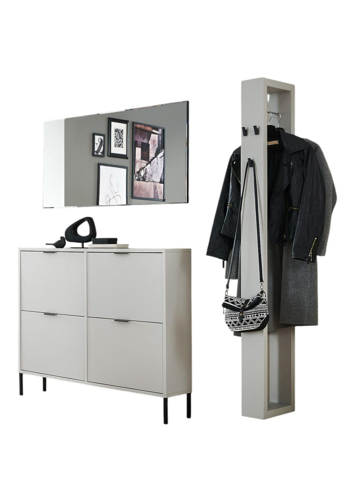 GARDEROBE Erna 3-tlg. 163x32x187 Kreidegrau matt Lack - Hellgrau, Holzwerkstoff (163/187/32cm) - 58aufmkessel