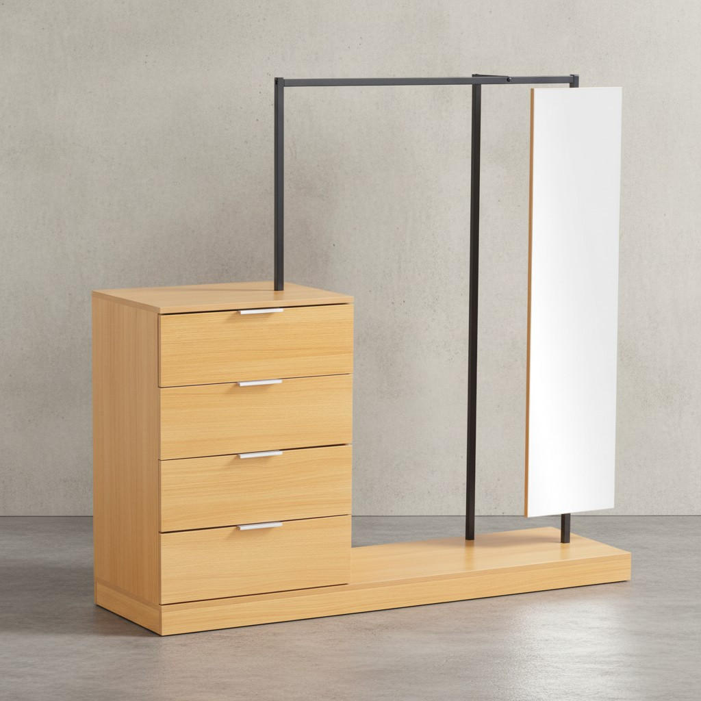 GARDEROBE Eiche-Dekor 145x138x40,5cm mit Kommode und Spiegel - Eichefarben/Braun, Glas (145/138/41cm) - KADIMA DESIGN