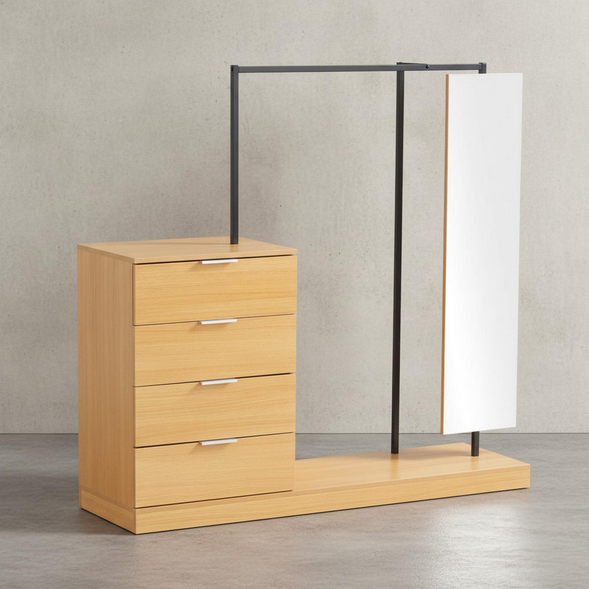 GARDEROBE Eiche-Dekor 145x138x40,5cm mit Kommode und Spiegel - Eichefarben/Braun, Glas (145/138/41cm) - KADIMA DESIGN