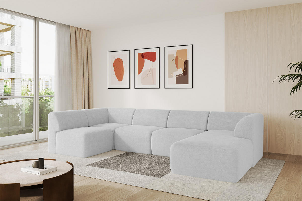 WOHNLANDSCHAFT Ottomane Rechts MOVO-L 345x180x78 cm Hellgrau Tissu - Nickelfarben, Holzwerkstoff/Kunststoff (180/78/345cm) - ALTDECOR