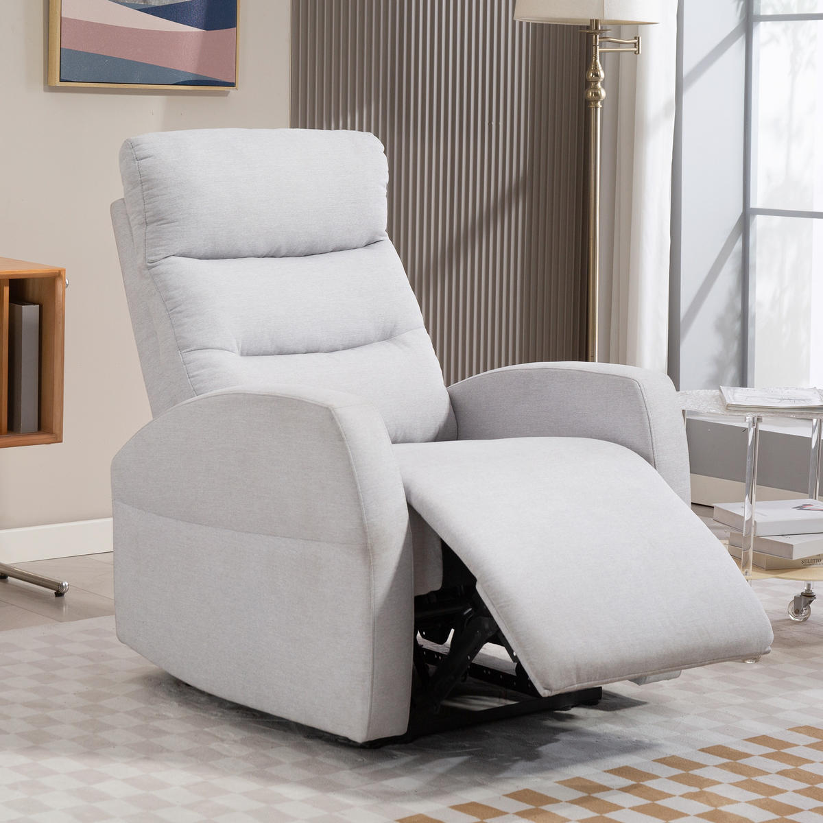 RELAXSESSEL DE-06314 mit Fußstütze, 140° neigbar Hellgrau - Hellgrau, Textil/Metall (76/103/93cm) - ComfortXL