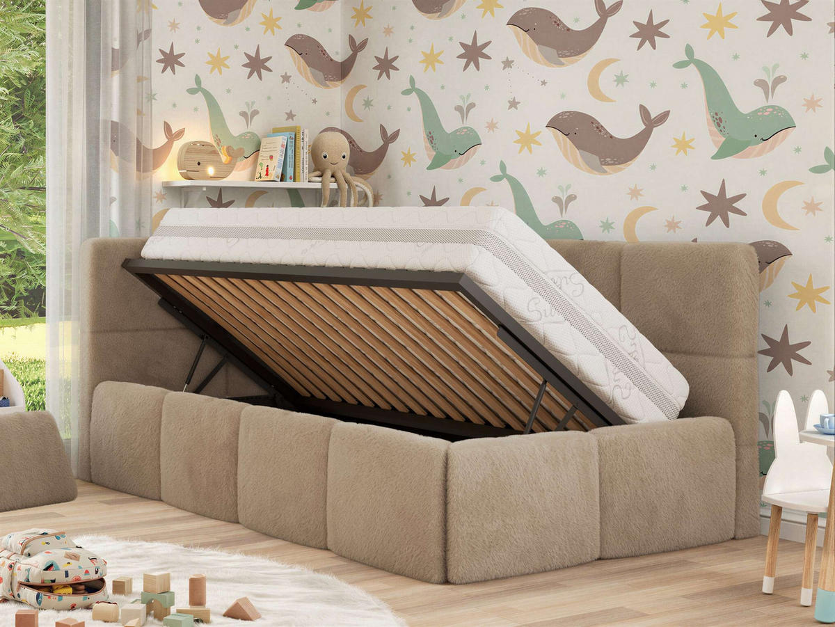 DĚTSKÁ POSTEL ARVO ALTA 90/200 - Béžová Plyš - Vlevo - kapučínová, textil (90/200cm) - MKS