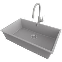 UNTERBAUSPÜLE GRANIT London, 3-er set Grau 76/47 cm, 1 Becken + Küchenarmatur 38/14 cm + Ablauf-Set ab 80er Unterschrank - Chromfarben/Grau, Kunststoff (76/20/47cm) - Primagran