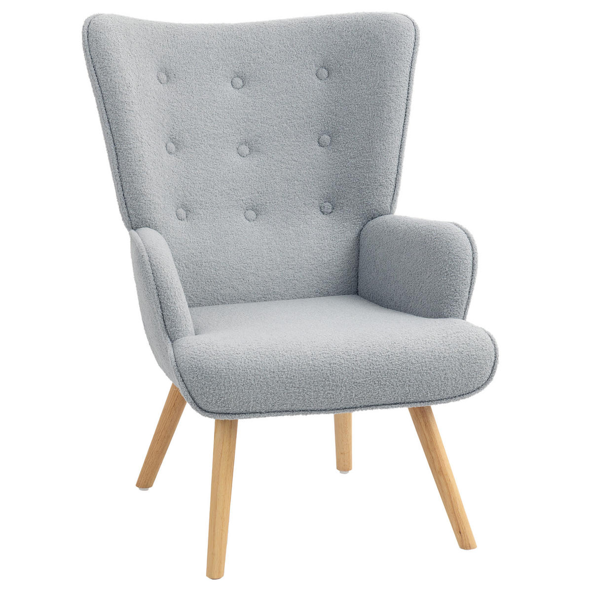 SESSEL DE-13280 Bouclé-Stoff & Knopfheftung Hellgrau - Grau, Holz (71/96/74cm) - ComfortXL