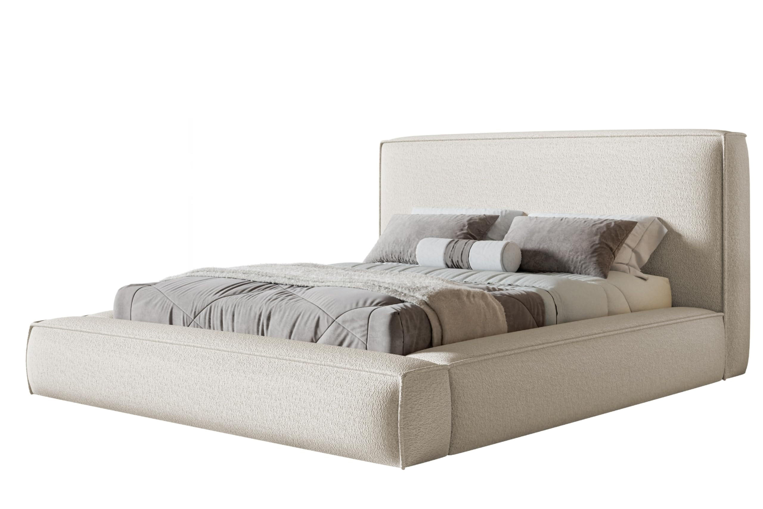 BETT 140x200 - Polsterbett mit Bettkasten und Holzrahmen - Modern Bett - Eleganter Catch-Me-Stoff - Kollektion Luna Maxi - Weiß - Weiß, Holz/Textil (140/200cm) - Alpi-Möbel