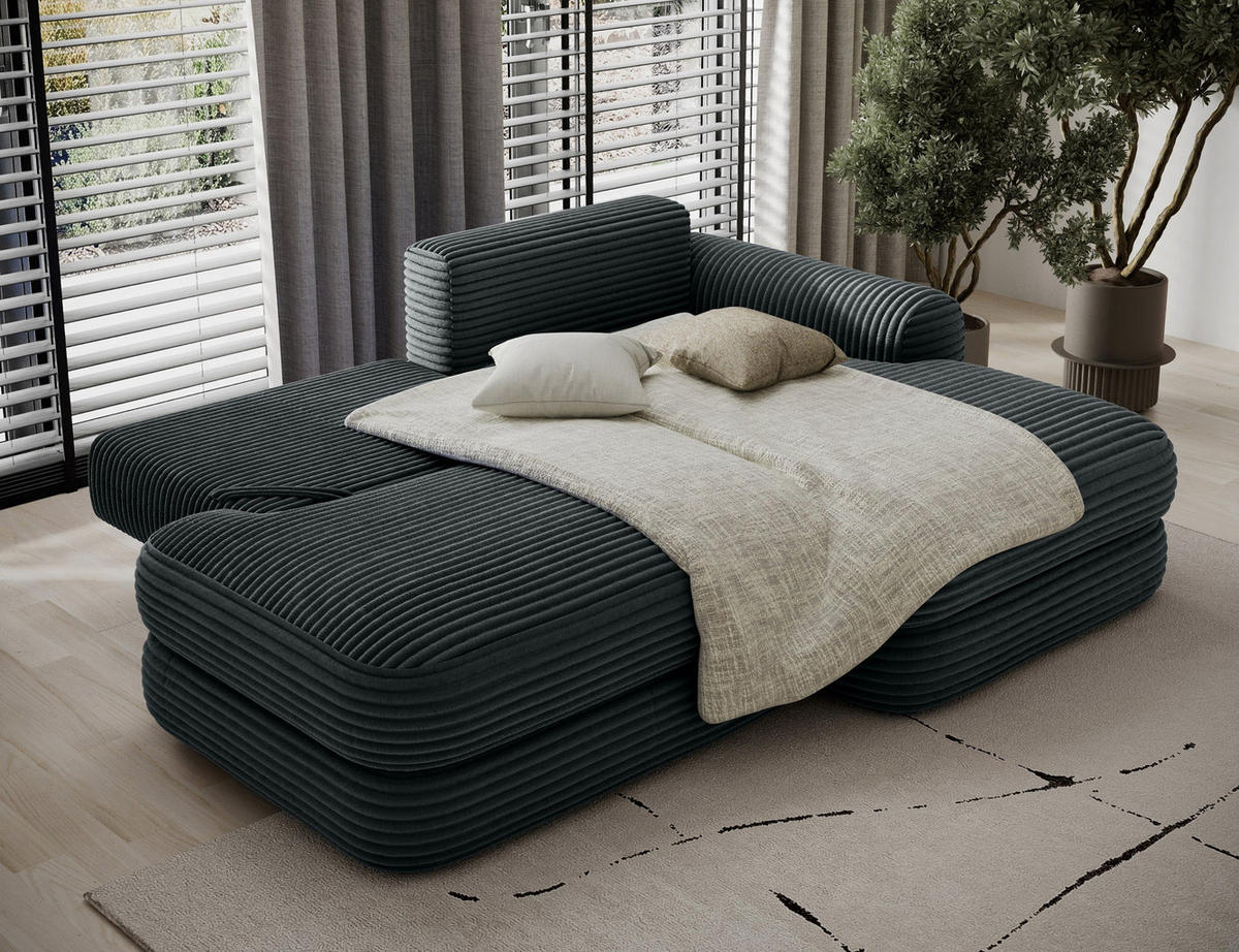 ECKSOFA RIPELI L-Form mit Schlaffunktion & Bettkasten – Modernes 3-Sitzer Sofa, Wellenfederung, 217 × 175 cm - Dunkelgrün/Schwarz, Kunststoff (175/217cm) - Wohnideebilder