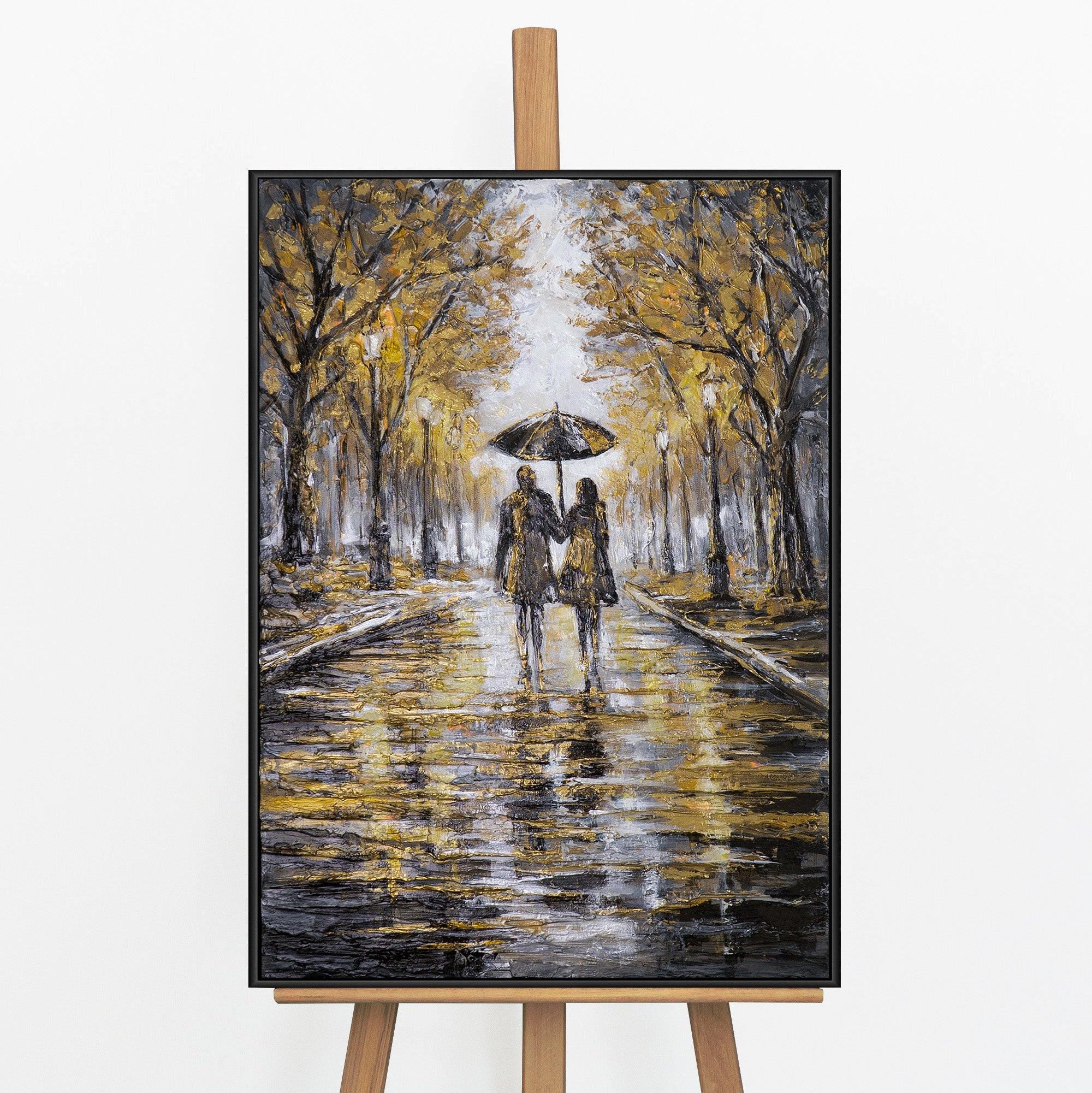 GEMÄLDE Regnerischer Spaziergang Schattenfugenrahmen Schwarz 70x50 cm - Schwarz, Holz (70/50cm) - YS-art gallery