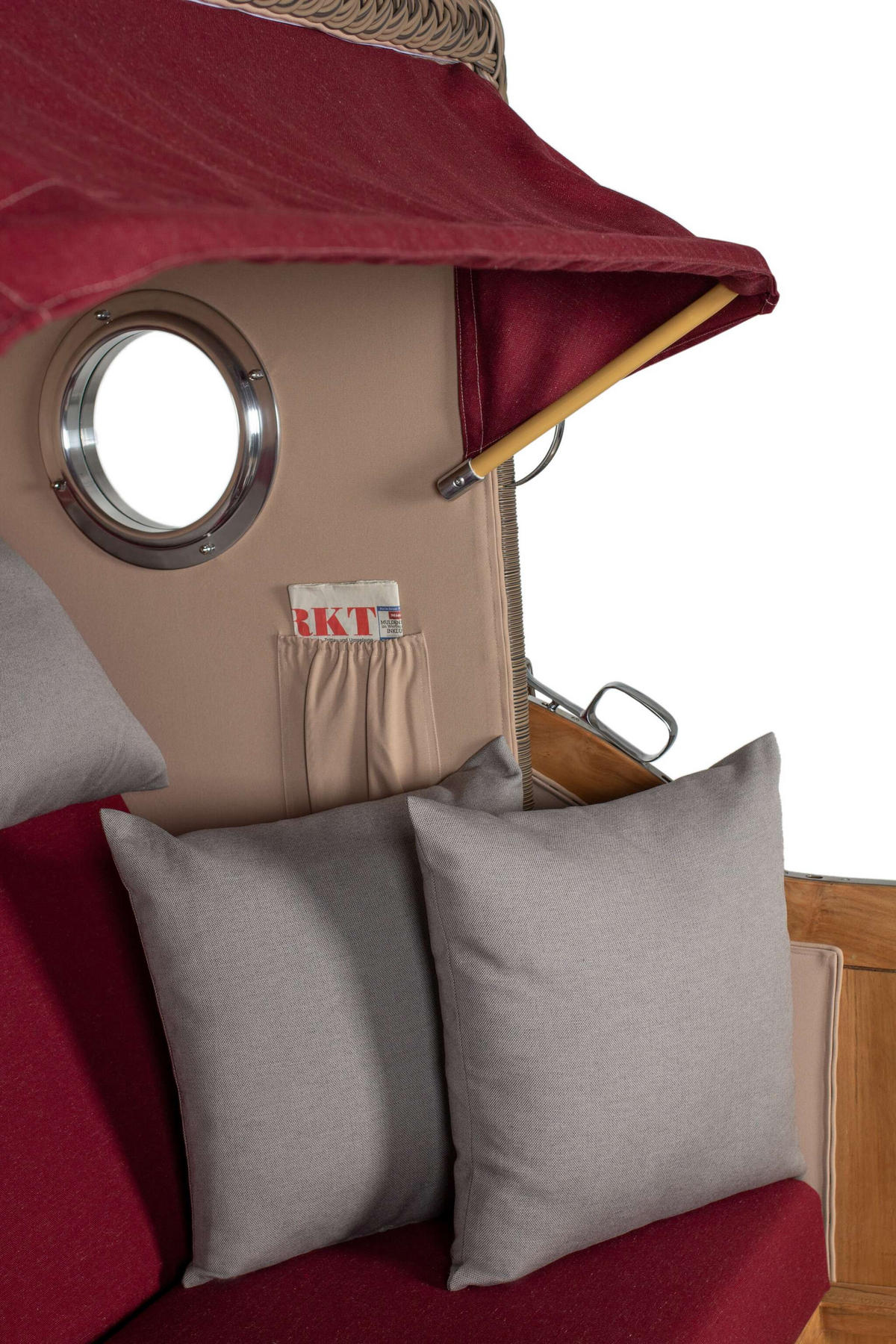 STRANDKORB Baltikum Teak 2,5 Sitzer - Rot/Braun, Holz/Metall (142/170/95cm) - Mr. Deko