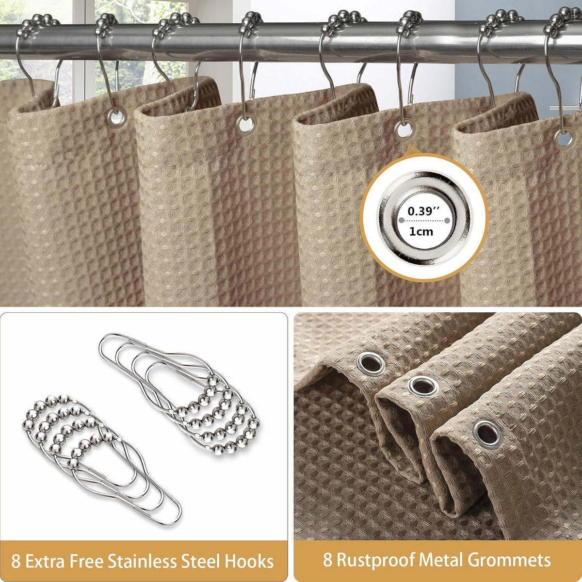 DUSCHVORHANG Waffelstoff Khaki 122 x 182 cm - Olivgrün, Textil (122/182cm)